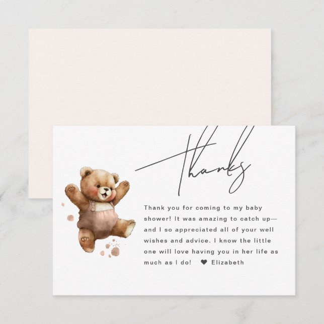Cute Happy Teddy Bear Baby Shower Thank You Card (Front/Back)