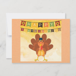 Cute Happy Thanksgiving Cartoon Turkey Postcard