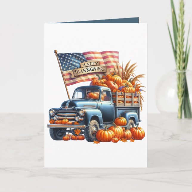 Cute Happy Thanksgiving customizable truck Holiday Card (Front)