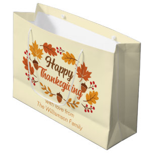 Cute Happy Thanksgiving Leaf Wreath Customized Large Gift Bag