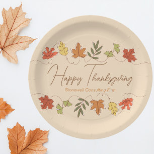 Cute Happy Thanksgiving Leaves Personalized Party Paper Plate