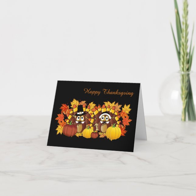 Cute Happy Thanksgiving Pilgrim Owls Holiday Card (Front)
