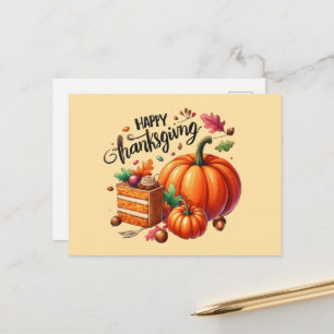 Cute Happy Thanksgiving pumpkin Holiday Postcard