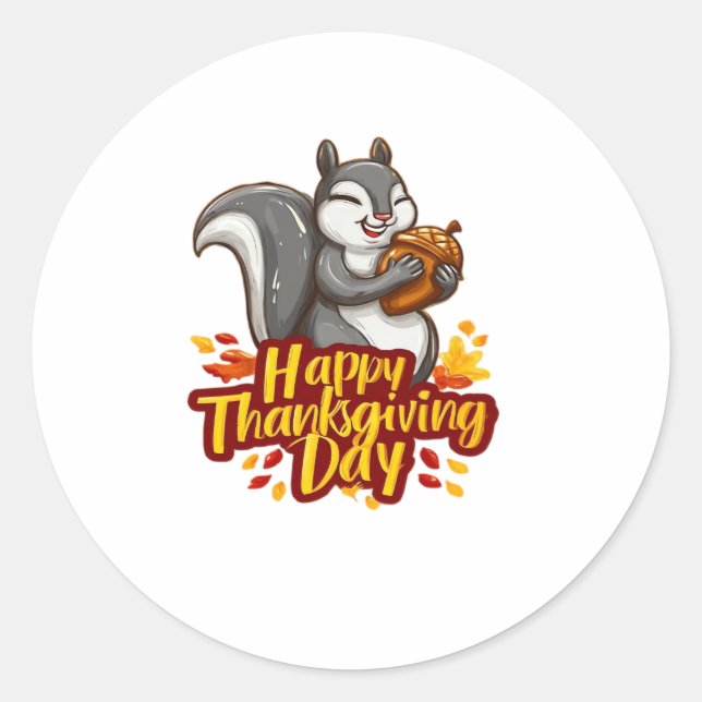 Cute Happy Thanksgiving Squirrel Classic T-Shirt Classic Round Sticker (Front)