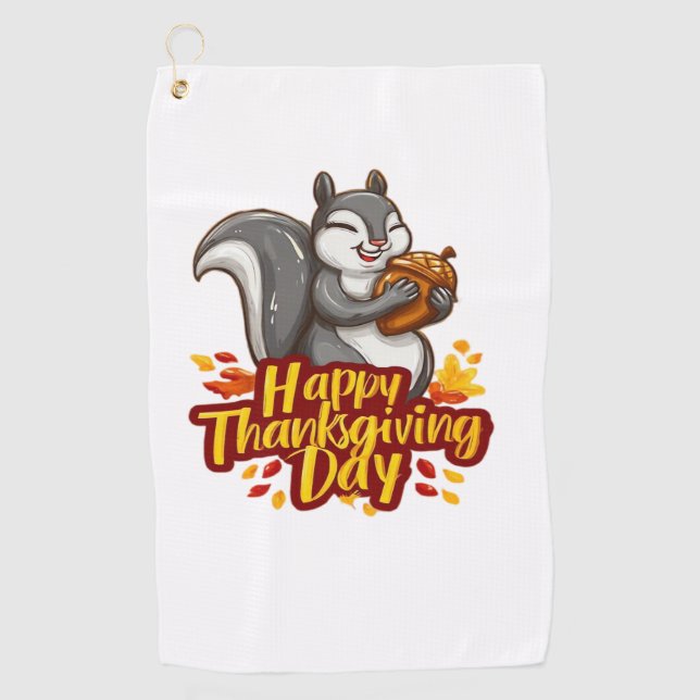Cute Happy Thanksgiving Squirrel Classic T-Shirt Golf Towel (Front)