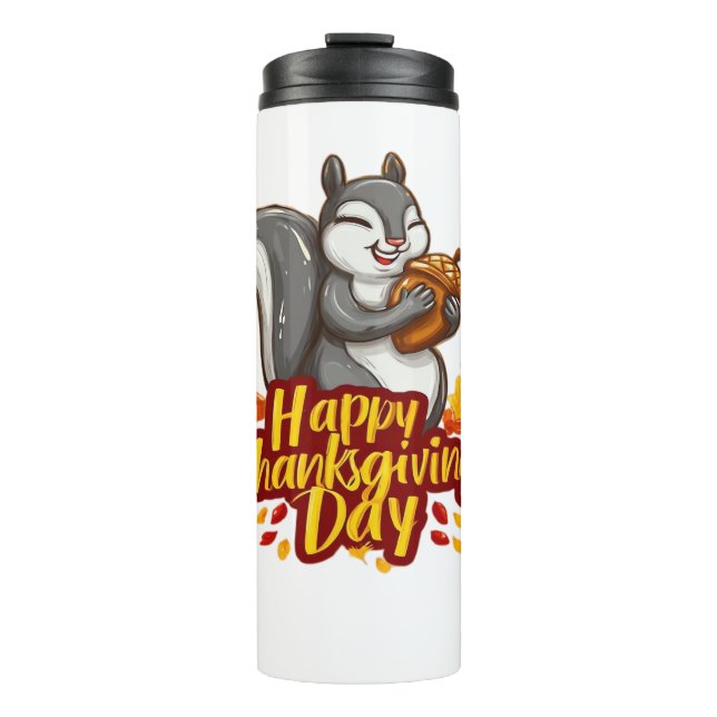 Cute Happy Thanksgiving Squirrel Classic T-Shirt Thermal Tumbler (Front)