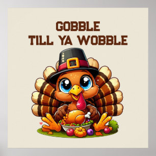Cute Happy Thanksgiving turkey customizable Poster