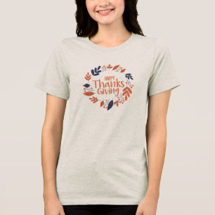 Cute Happy Thanksgiving Turkey Day With Floral Tri-Blend Shirt