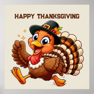 Cute Happy Thanksgiving turkey Poster