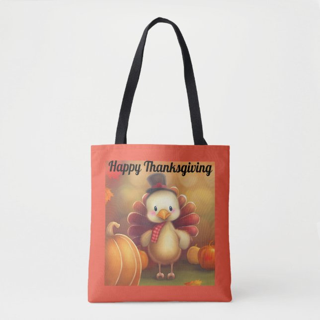 Cute Happy Thanksgiving  Turkey Tote Bag (Front)