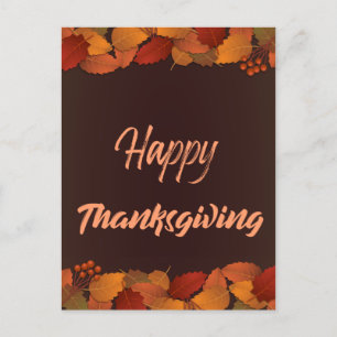 Cute Happy Thanksgiving with Leaves Autumn Holiday Postcard