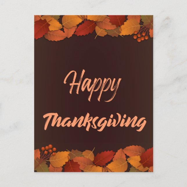 Cute Happy Thanksgiving with Leaves Autumn  Holiday Postcard (Front)