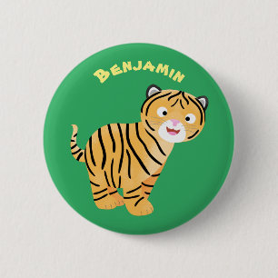 Cute happy tiger cub cartoon 2 inch round button