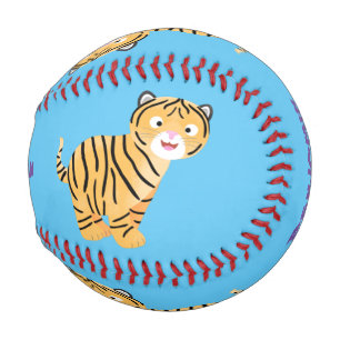 Cute  happy tiger cub cartoon baseball