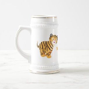 Cute happy tiger cub cartoon beer stein