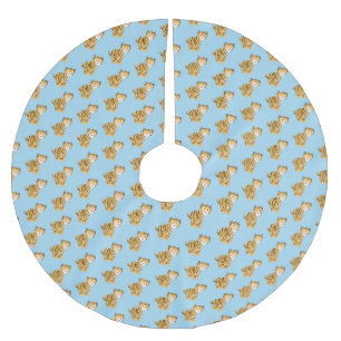 Cute  happy tiger cub cartoon  brushed polyester tree skirt