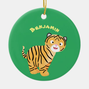 Cute happy tiger cub cartoon ceramic ornament