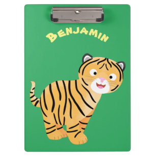 Cute happy tiger cub cartoon clipboard