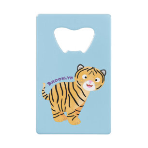 Cute happy tiger cub cartoon credit card bottle opener
