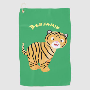 Cute happy tiger cub cartoon golf towel