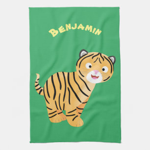 Cute happy tiger cub cartoon kitchen towel