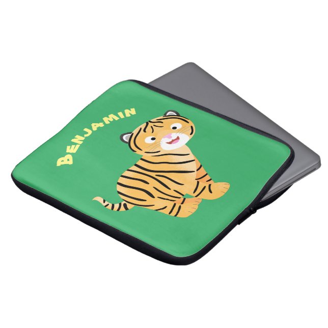Cute  happy tiger cub cartoon laptop sleeve (Front Top)