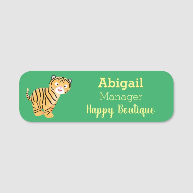Cute  happy tiger cub cartoon name tag (Front)