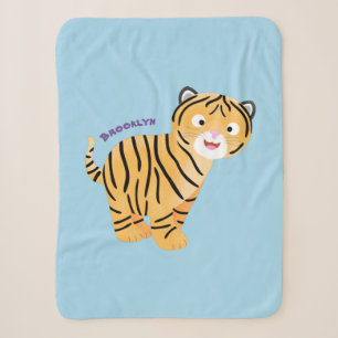Cute  happy tiger cub cartoon sherpa blanket