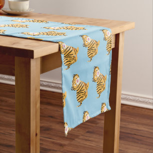 Cute happy tiger cub cartoon short table runner