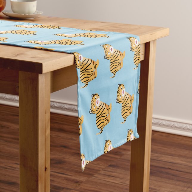 Cute  happy tiger cub cartoon short table runner (In Situ)