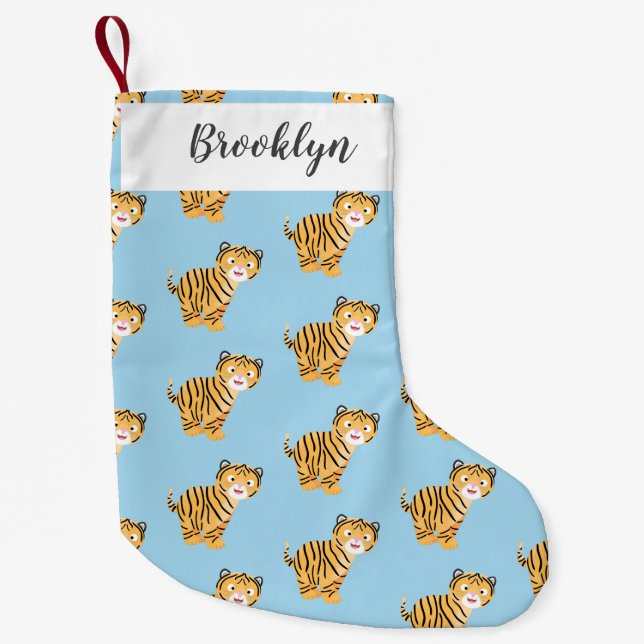Cute  happy tiger cub cartoon small christmas stocking (Front)