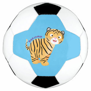 Cute  happy tiger cub cartoon soccer ball