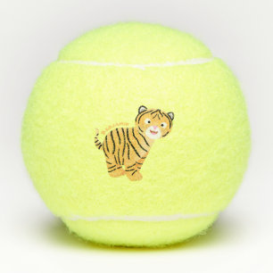 Cute  happy tiger cub cartoon tennis balls