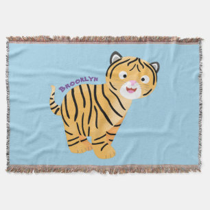 Cute happy tiger cub cartoon throw blanket