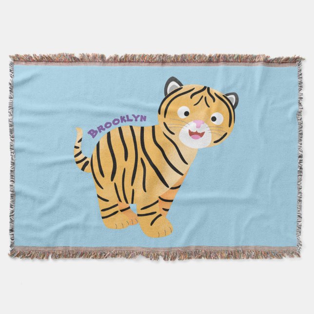 Cute  happy tiger cub cartoon throw blanket (Front)