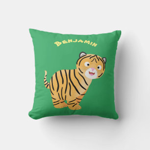 Cute happy tiger cub cartoon throw pillow
