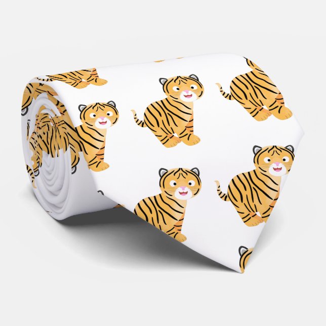 Cute  happy tiger cub cartoon tie (Rolled)