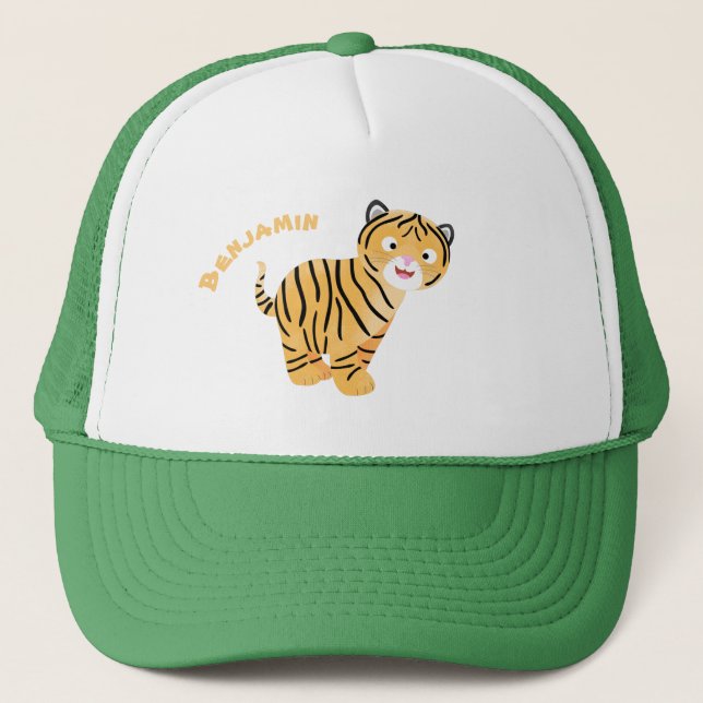Cute  happy tiger cub cartoon trucker hat (Front)