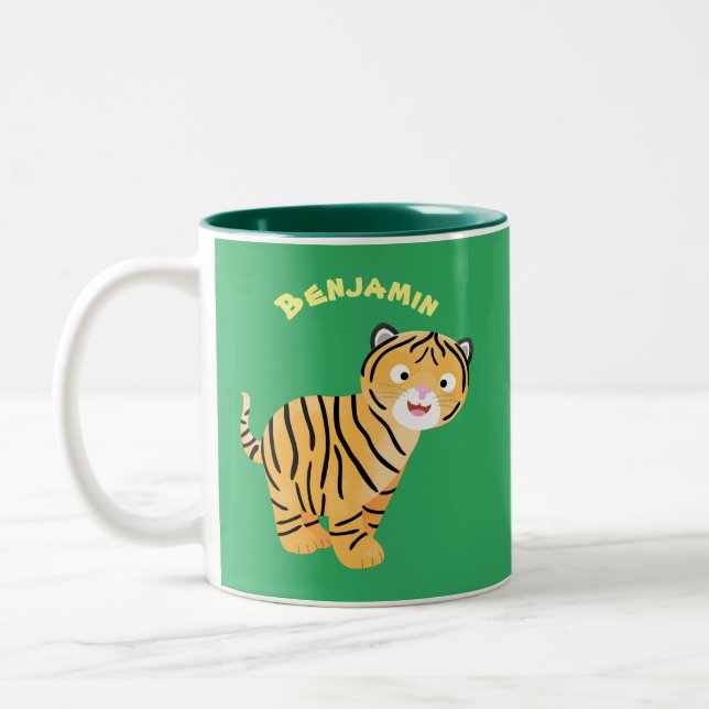 Cute  happy tiger cub cartoon Two-Tone coffee mug (Left)
