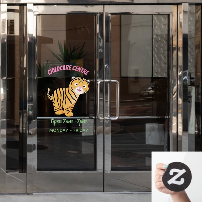 Cute  happy tiger cub cartoon window cling (Office Door)