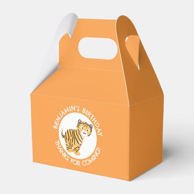 Cute happy tiger cub personalized cartoon birthday favor box (Front Side)