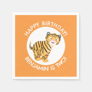 Cute happy tiger cub personalized cartoon birthday napkin