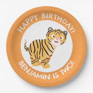 Cute happy tiger cub personalized cartoon birthday paper plate
