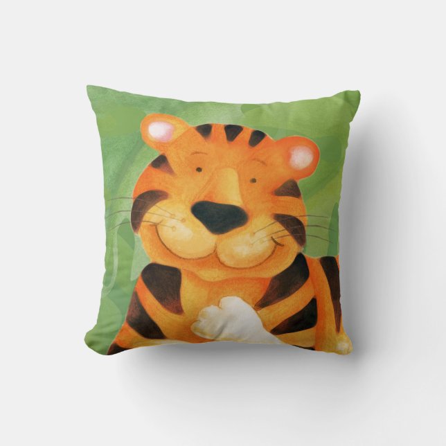 Cute happy tiger face square kids throw pillow (Front)