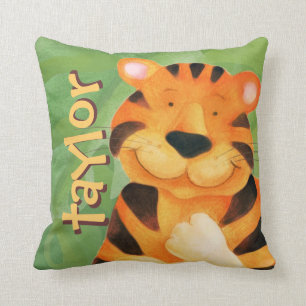 Cute happy tiger face square name throw pillow