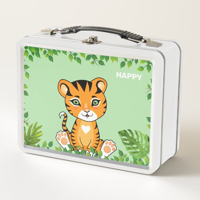 Cute Happy Tiger on the Jungle Metal Lunch Box (Front)