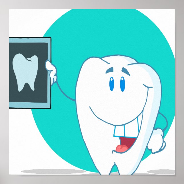 cute happy tooth character with clean xray poster (Front)
