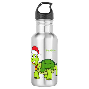Cute happy tortoise wearing Santa hat 532 Ml Water Bottle
