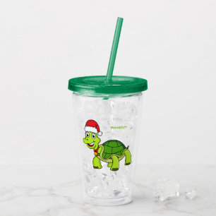 Cute happy tortoise wearing Santa hat Acrylic Tumbler