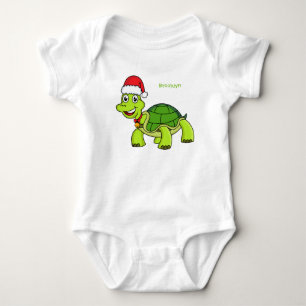Cute happy tortoise wearing Santa hat Baby Bodysuit